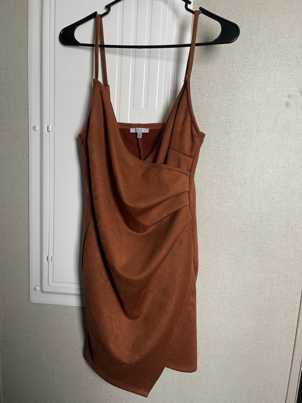 Brown Draped Slip Dress with Spaghetti Straps